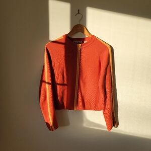 striped 90s does 70s vintage knit cropped cardigan sweater zip-up skater ski mod